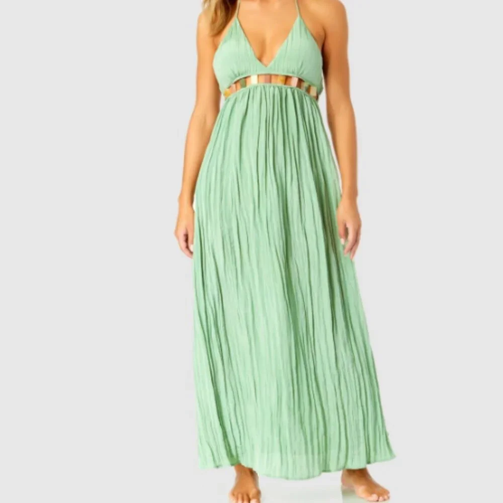 Ibiza Anne Cole Women's V-Neck Jewel Halter Maxi Cover-up Dress Size L  21176